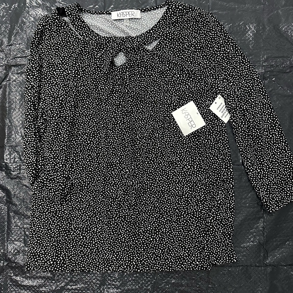 Kasper Black and White Polka Dot Blouse